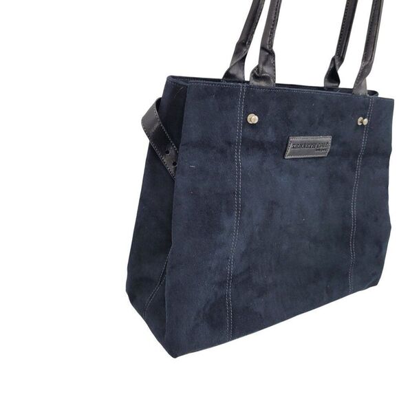 Kenneth Cole Black Suede Top Handle Tote & Mini Bag Wallet Contrast Stitching - Picture 10 of 16